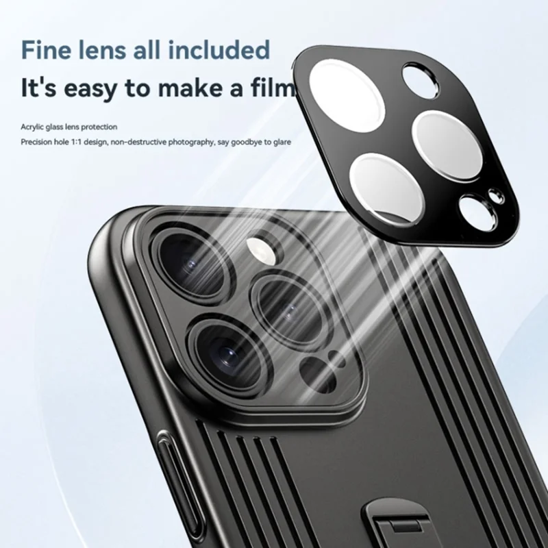 Для Iphone 16 Pro Max Case Heat Dissipation Kickstand Pcone Cope Cope Cope Встроенная Пленка Стеклянной Линзы - Черный