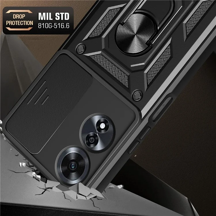 Pour Oppo A60 4G Étui avec couvercle coulissant pour caméra PC+TPU Support de téléphone Housse - Noir