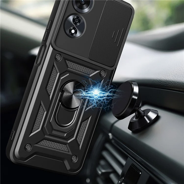 Pour Oppo A60 4G Étui avec couvercle coulissant pour caméra PC+TPU Support de téléphone Housse - Noir