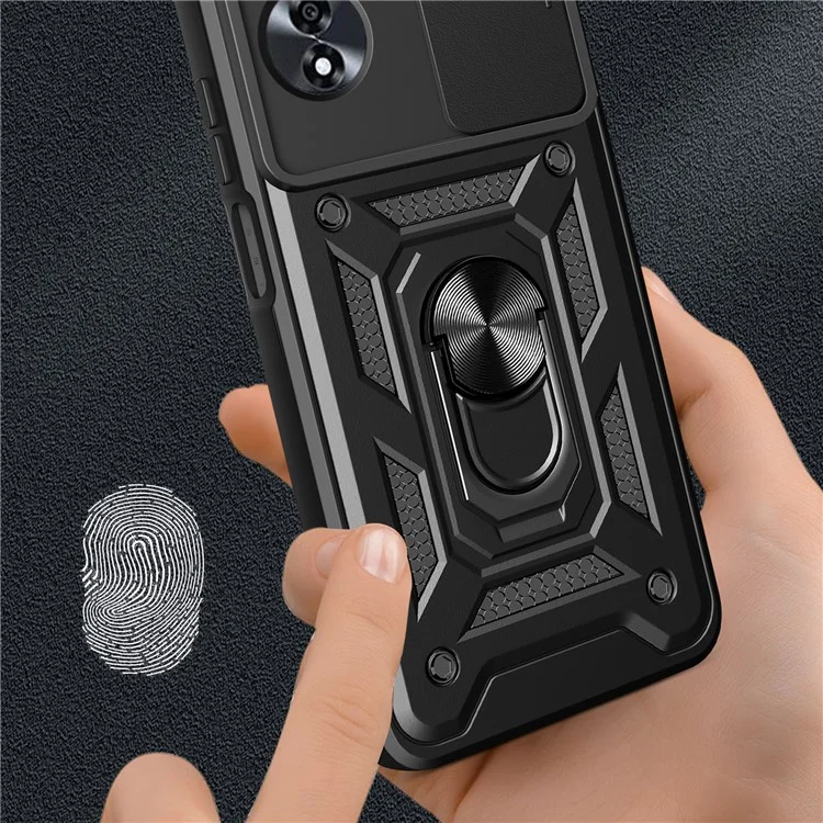 Pour Oppo A60 4G Étui avec couvercle coulissant pour caméra PC+TPU Support de téléphone Housse - Noir