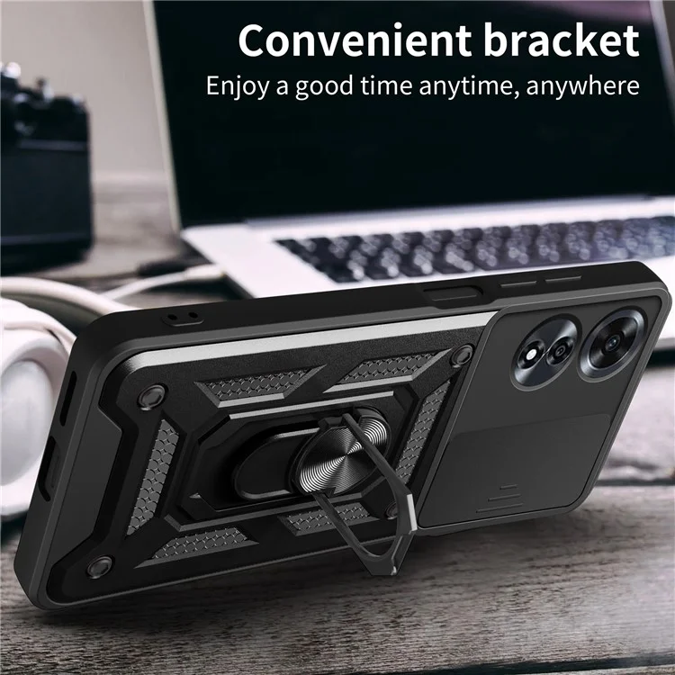Pour Oppo A60 4G Étui avec couvercle coulissant pour caméra PC+TPU Support de téléphone Housse - Noir
