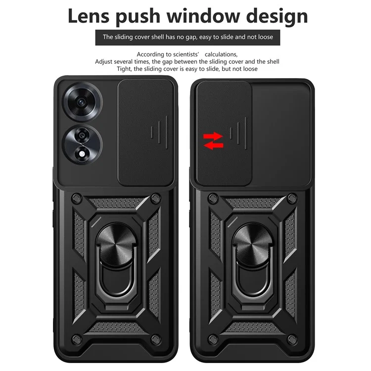 Pour Oppo A60 4G Étui avec couvercle coulissant pour caméra PC+TPU Support de téléphone Housse - Noir