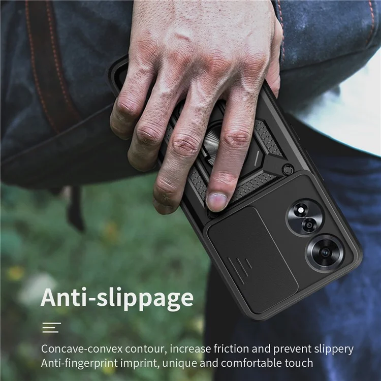 Pour Oppo A60 4G Étui avec couvercle coulissant pour caméra PC+TPU Support de téléphone Housse - Noir