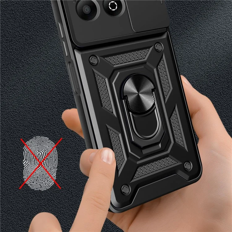 For Honor X6b 4G Case with Slide Camera Lid PC+TPU Kickstand Phone Cover - Gold