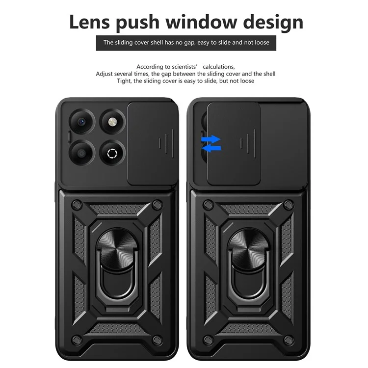 For Honor X6b 4G Case with Slide Camera Lid PC+TPU Kickstand Phone Cover - Gold