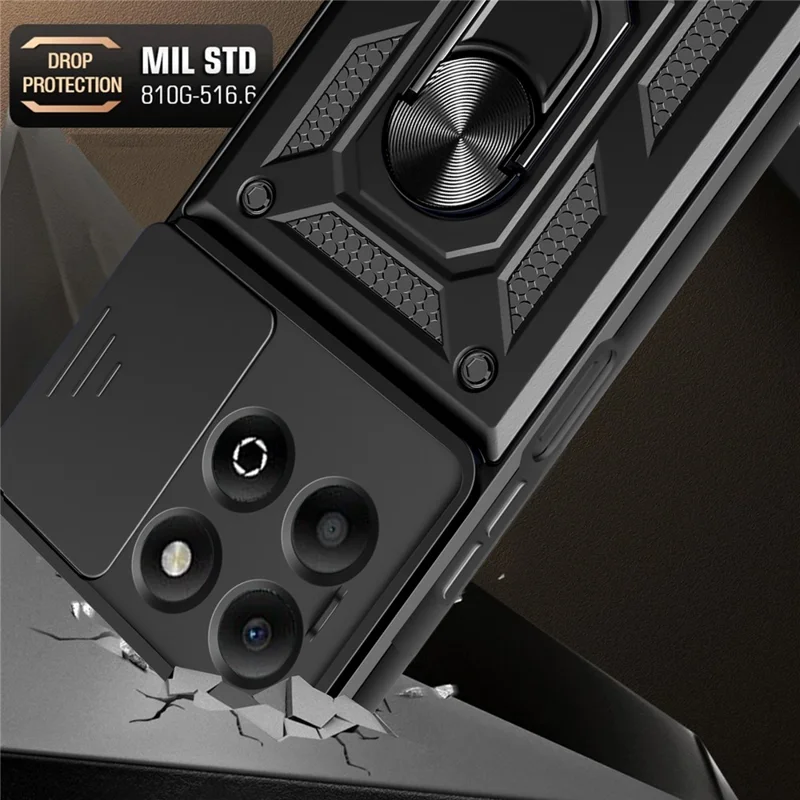 For Honor X6b 4G Case with Slide Camera Lid PC+TPU Kickstand Phone Cover - Silver