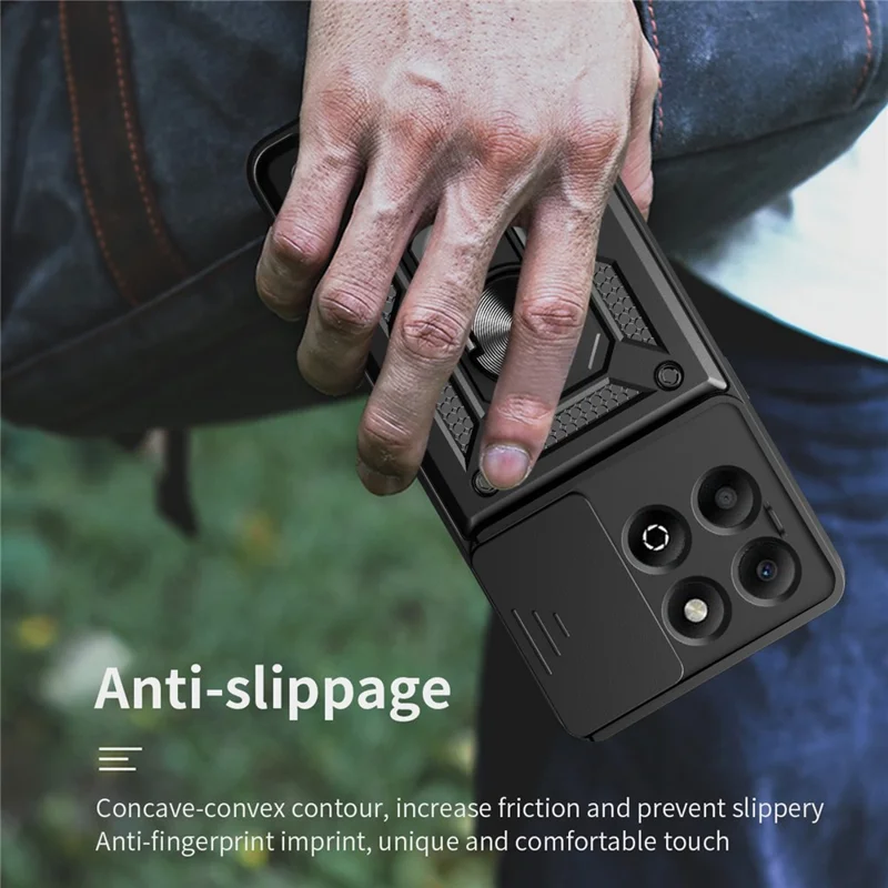 For Honor X6b 4G Case with Slide Camera Lid PC+TPU Kickstand Phone Cover - Silver