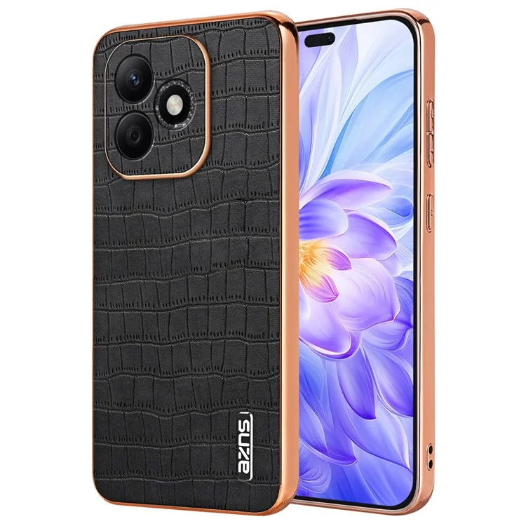 Azns For Honor X60i 5g Case Case Crocodile Texture Pu+tpu Телефона Телефона - Черный