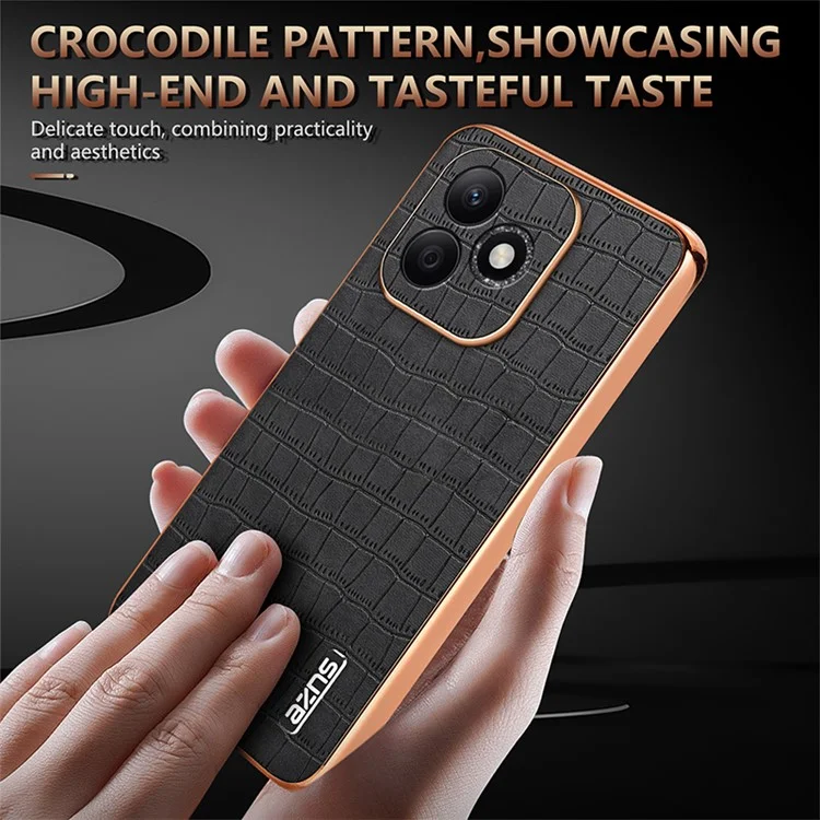 Azns For Honor X60i 5g Case Case Crocodile Texture Pu+tpu Телефона Телефона - Черный
