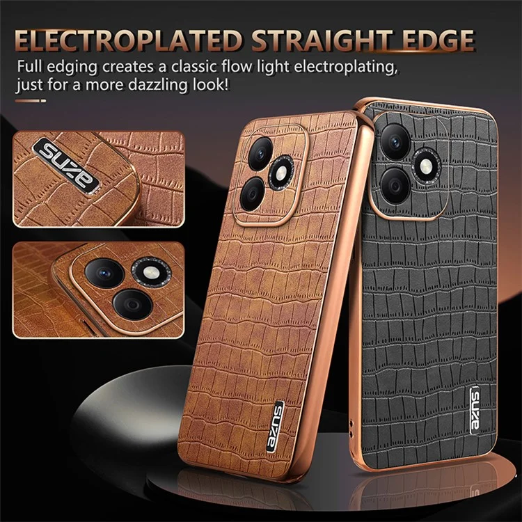 Azns For Honor X60i 5g Case Case Crocodile Texture Pu+tpu Телефона Телефона - Черный