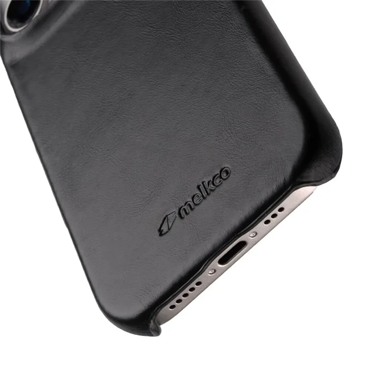 MELKCO Per iPhone 16 Pro Case Compatibile con MagSafe Vera Pelle di Mucca Cerata Custodia in PC per Telefono - Nero