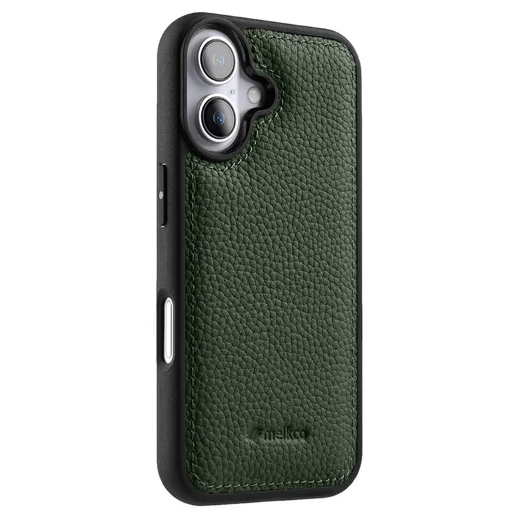 MELKCO Per iPhone 16 Case Genuina Pelle di Mucca Rivestita in PC Custodia per Telefono - Verde