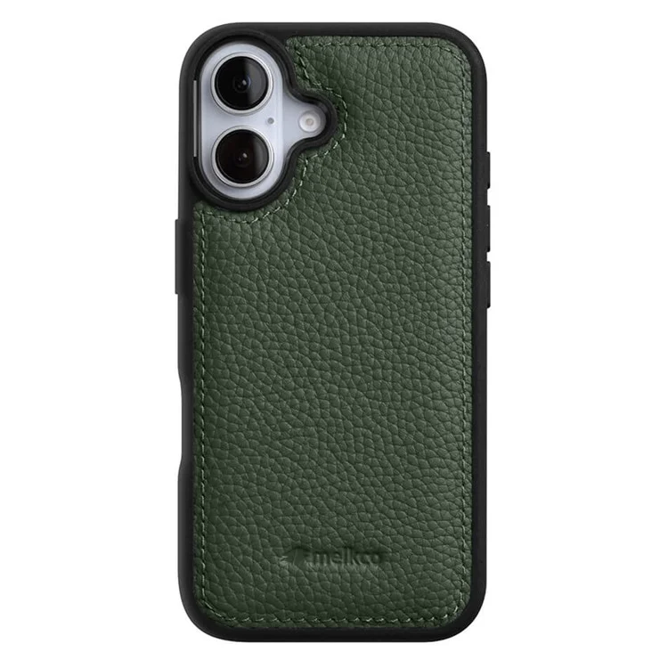 MELKCO Per iPhone 16 Case Genuina Pelle di Mucca Rivestita in PC Custodia per Telefono - Verde