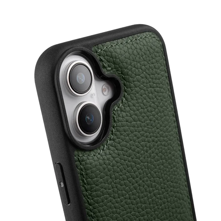 MELKCO Per iPhone 16 Case Genuina Pelle di Mucca Rivestita in PC Custodia per Telefono - Verde