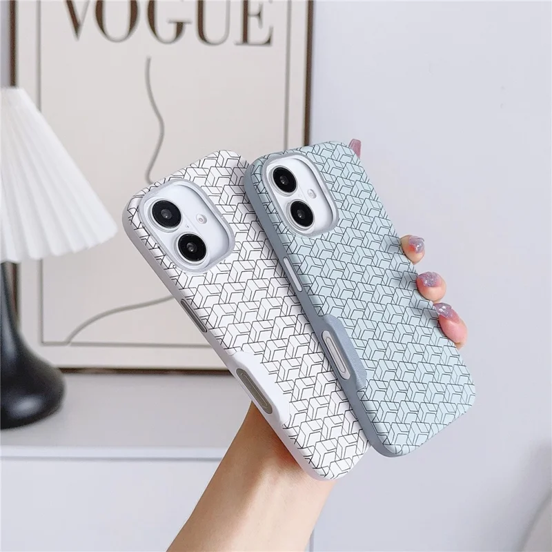 Für iPhone 16 Plus Case kompatibel mit MagSafe Anti-Drop PU+TPU Handyhülle mit geometrischem Muster - Blau