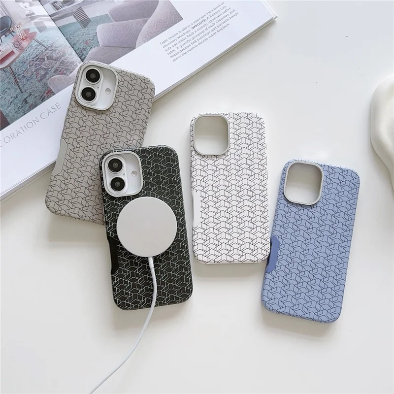 Für iPhone 16 Plus Case kompatibel mit MagSafe Anti-Drop PU+TPU Handyhülle mit geometrischem Muster - Blau