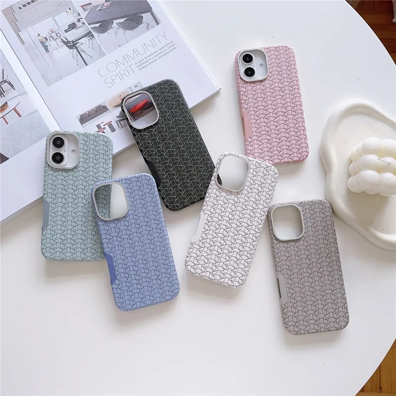 Für iPhone 16 Plus Case kompatibel mit MagSafe Anti-Drop PU+TPU Handyhülle mit geometrischem Muster - Blau