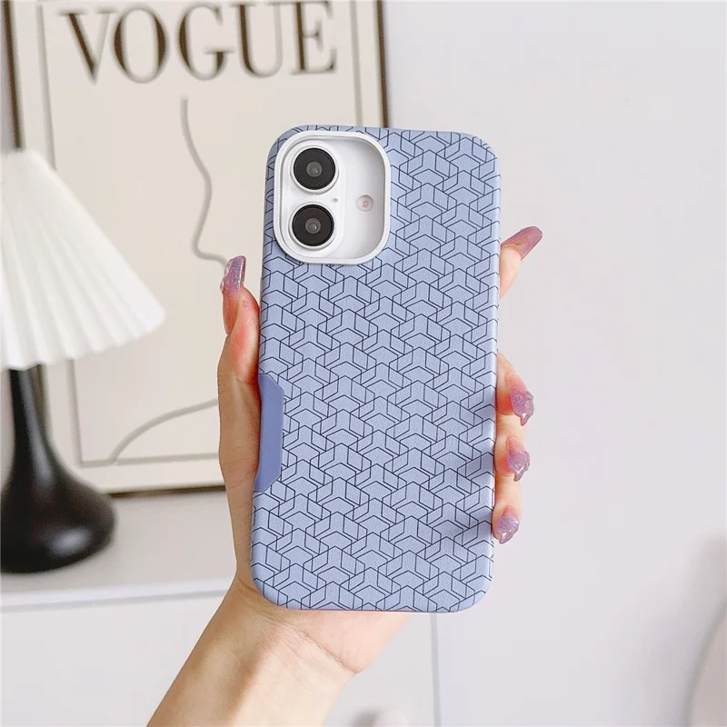 Para Iphone 16 Case Compatível Com Magsafe Anti-Drop PU+TPU Topa Capa Padrão Geometric - Azul