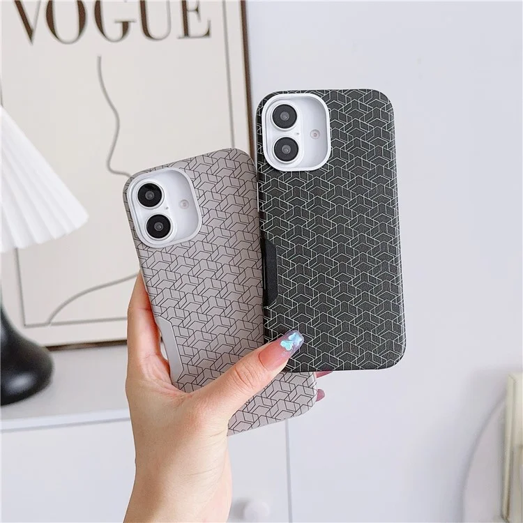 Para Iphone 16 Case Compatível Com Magsafe Anti-Drop PU+TPU Topa Capa Padrão Geometric - Azul