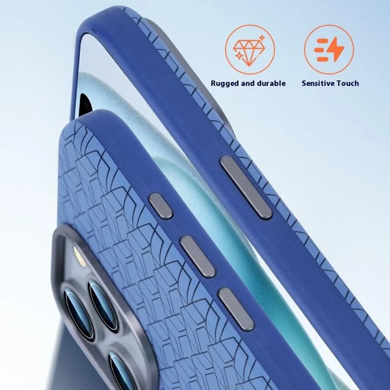 Для Iphone 16 Pro Case, Совместимый с Magsafe Anti-Drop Pu+tpu. Геометрический Шаблон Телефона Tpu - Синий