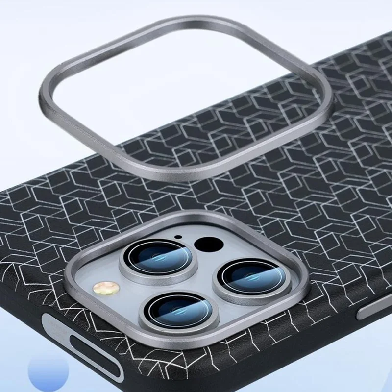 Для Iphone 16 Pro Case, Совместимый с Magsafe Anti-Drop Pu+tpu. Геометрический Шаблон Телефона Tpu - Синий