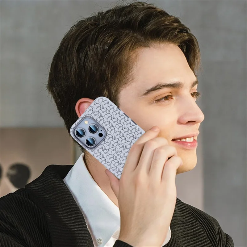Для Iphone 16 Pro Case, Совместимый с Magsafe Anti-Drop Pu+tpu. Геометрический Шаблон Телефона Tpu - Синий