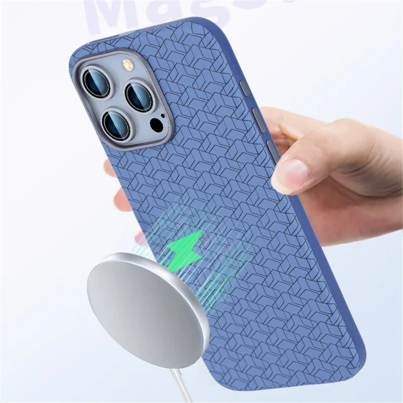Для Iphone 16 Pro Max Case, Совместимый с Magsafe Anti-Drop Pu+tpu, Геометрический Шаблон Телефона PU+TPU - Синий