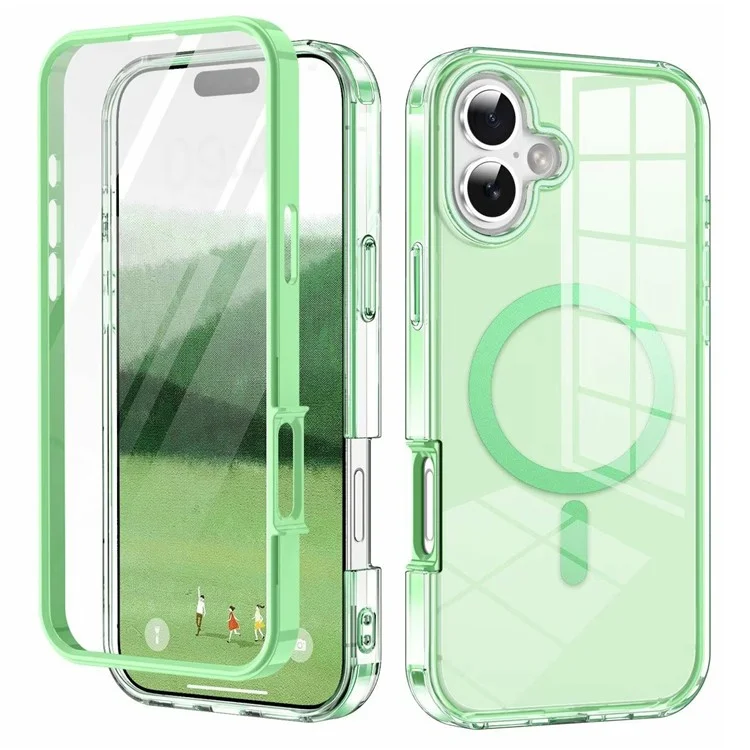 Para Iphone 16 Clear Case Compatible Con Magsafe PC+TPU Telepubreña Película de Pantalla de Mascotas Incorporada - Verde
