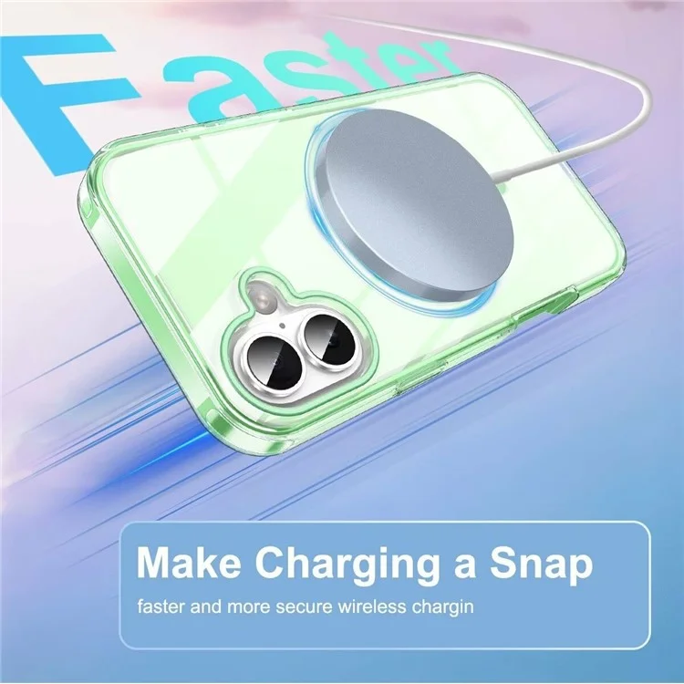 Para Iphone 16 Clear Case Compatible Con Magsafe PC+TPU Telepubreña Película de Pantalla de Mascotas Incorporada - Verde