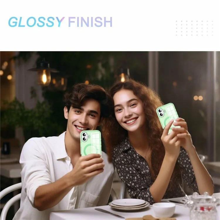 Para Iphone 16 Clear Case Compatible Con Magsafe PC+TPU Telepubreña Película de Pantalla de Mascotas Incorporada - Verde