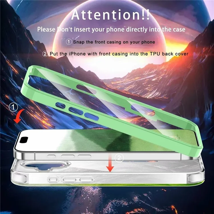 Für Das Iphone 16 Plus Case Gradient Federmuster PC+TPU Phone Cover Integriert Pet-screenfilm - Grün