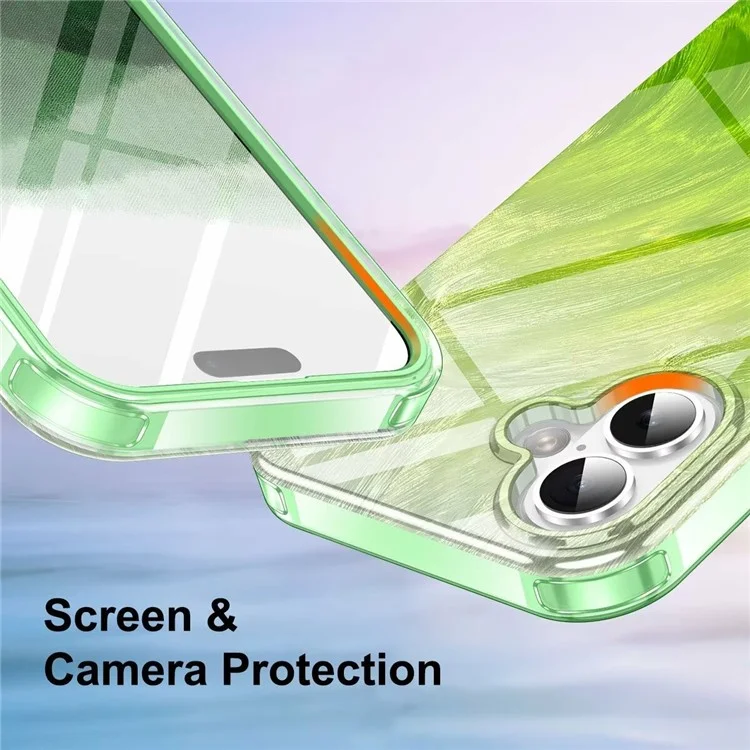 Für Das Iphone 16 Plus Case Gradient Federmuster PC+TPU Phone Cover Integriert Pet-screenfilm - Grün
