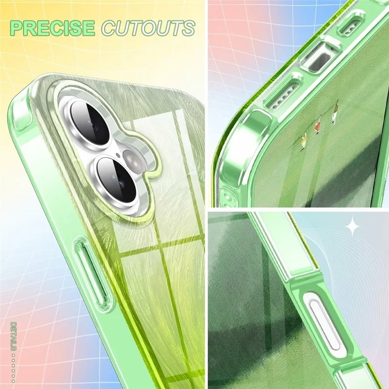 For iPhone 16 Plus Case Gradient Feather Pattern PC+TPU Phone Cover Built-In PET Screen Film - Purple