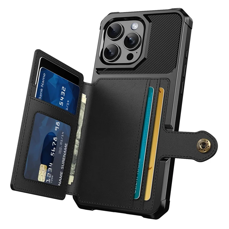 ZM03 For iPhone 16 Pro Max Case mit Kartenfach PU-Leder+TPU Handyhülle - Schwarz