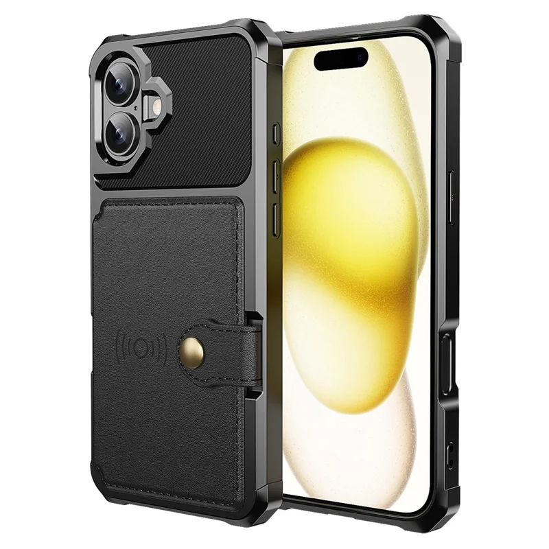 ZM03 For iPhone 16 Case with Card Holder PU Leather+TPU Phone Back Cover - Black