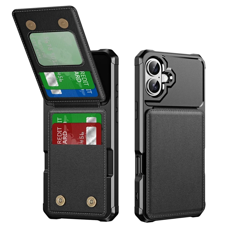 Zm11 Für Iphone 16 Plus Case Card Slot Kickstand PU+TPU -telefonabdeckung - Schwarz