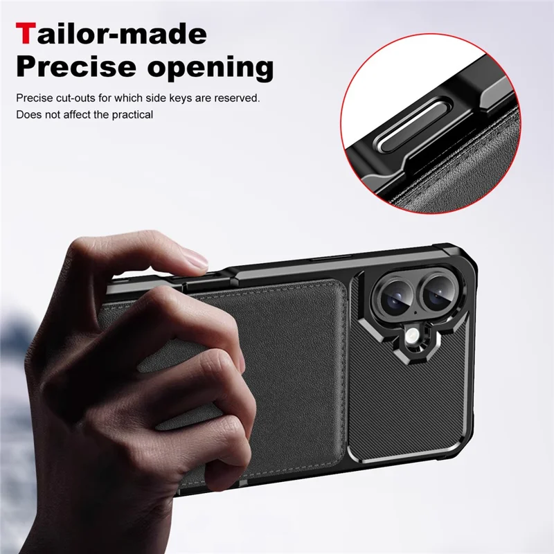 Zm11 Für Iphone 16 Plus Case Card Slot Kickstand PU+TPU -telefonabdeckung - Schwarz