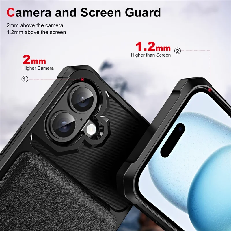 Zm11 Für Iphone 16 Plus Case Card Slot Kickstand PU+TPU -telefonabdeckung - Schwarz