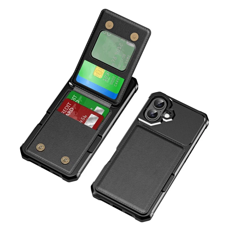 ZM11 Per Iphone 16 Case Slot Slot Kickstand Poch PU+TPU - Nero