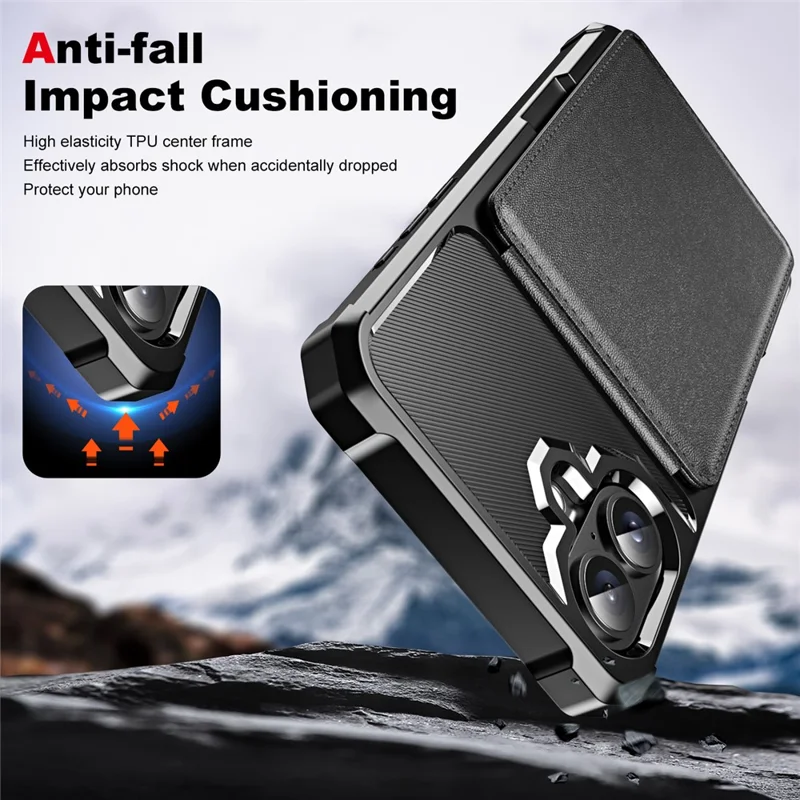 ZM11 Per Iphone 16 Case Slot Slot Kickstand Poch PU+TPU - Nero