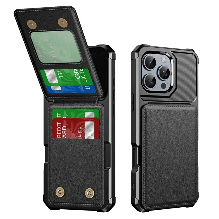 Zm11 Für Iphone 16 Pro Max Case Card Slot Kickstand PU+TPU -telefonabdeckung - Schwarz