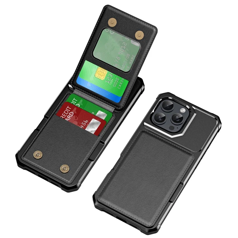 Zm11 Für Iphone 16 Pro Max Case Card Slot Kickstand PU+TPU -telefonabdeckung - Schwarz