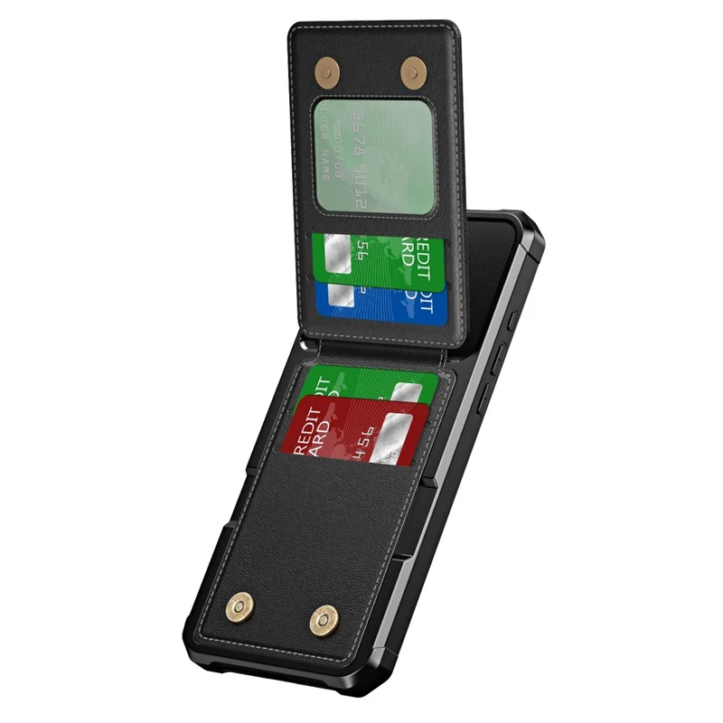 Zm11 Für Iphone 16 Pro Max Case Card Slot Kickstand PU+TPU -telefonabdeckung - Schwarz