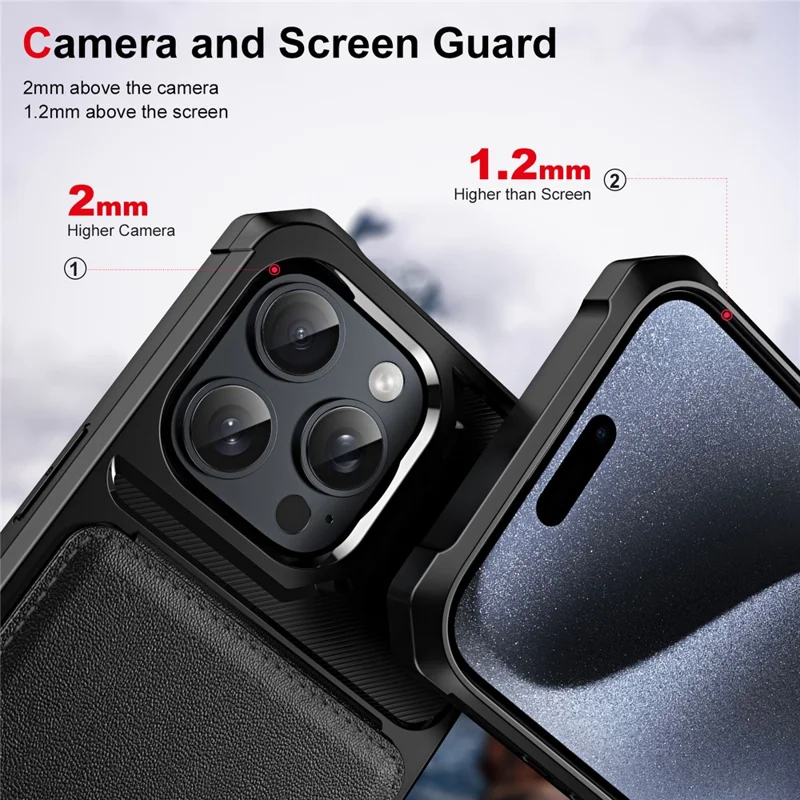 Zm11 Für Iphone 16 Pro Max Case Card Slot Kickstand PU+TPU -telefonabdeckung - Schwarz