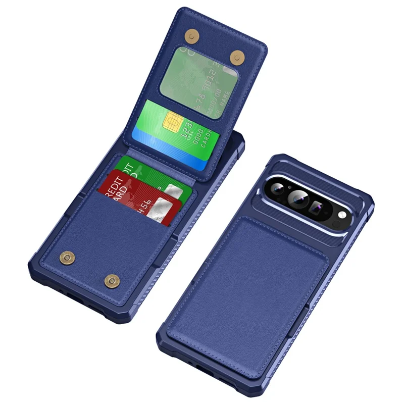 ZM11 For Google Pixel 9 Pro XL Case Card Slot Kickstand PU+TPU Phone Cover - Dark Blue