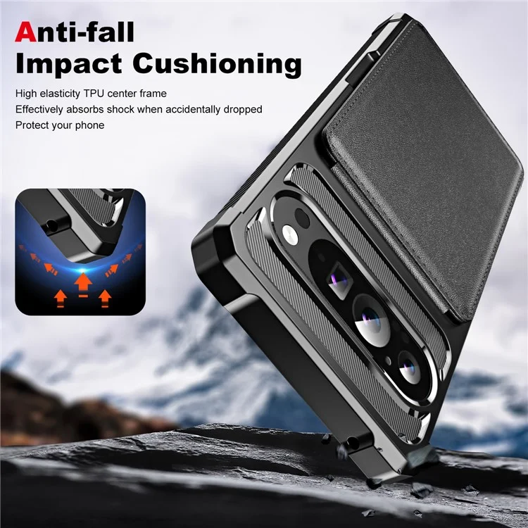 ZM11 For Google Pixel 9 Pro  /  9 Case Card Slot Kickstand PU+TPU Phone Cover - Black