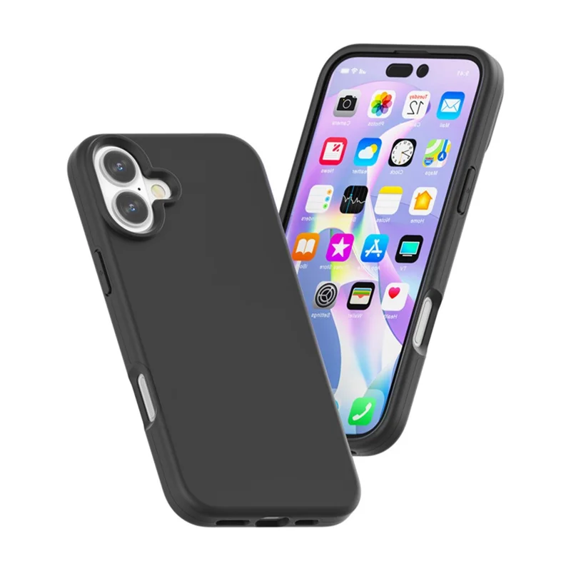 Til iPhone 16 Case TPU + PC Matt Translucent Telefon Bagdæksel - Sort