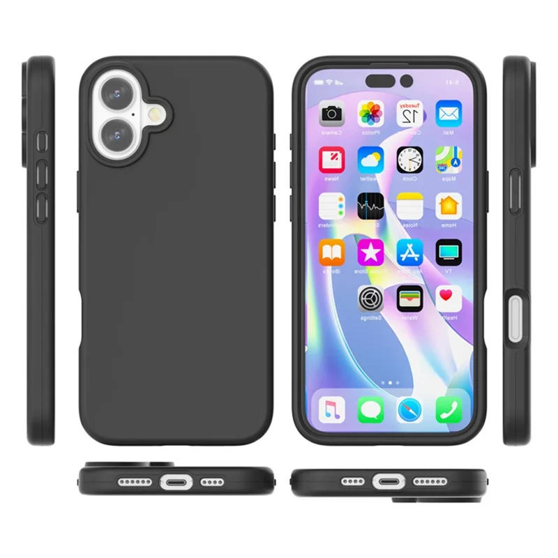 Til iPhone 16 Case TPU + PC Matt Translucent Telefon Bagdæksel - Sort