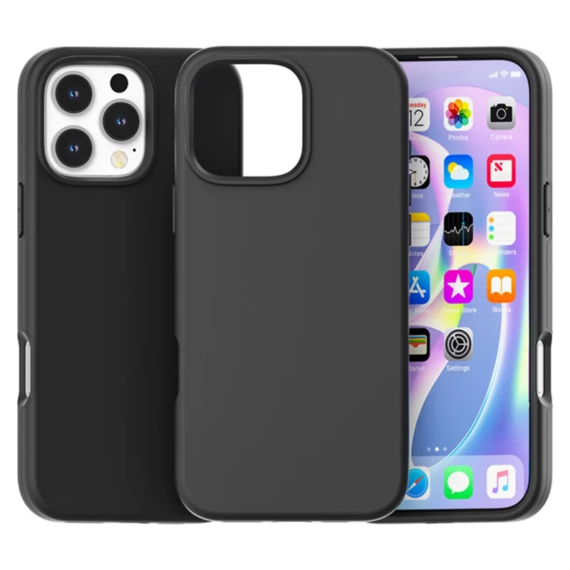 For iPhone 16 Pro Max Case TPU + PC Matte Translucent Phone Back Cover - Black
