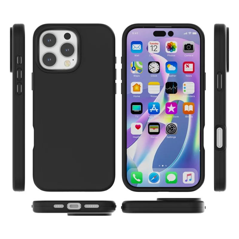 For iPhone 16 Pro Max Case TPU + PC Matte Translucent Phone Back Cover - Black